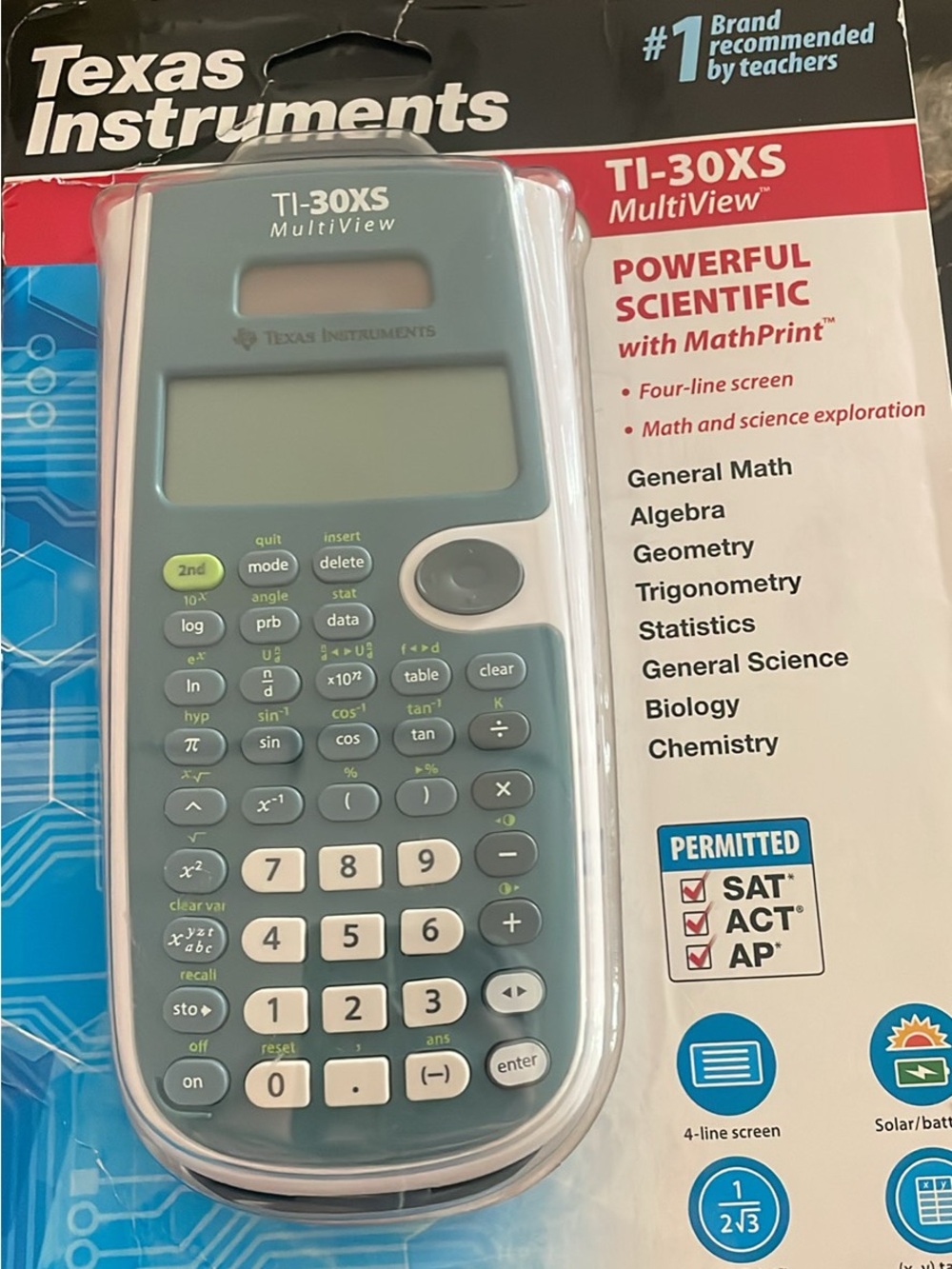 Texas Instruments TI-30XS MultiView Scientific Calculator - Teal and White
